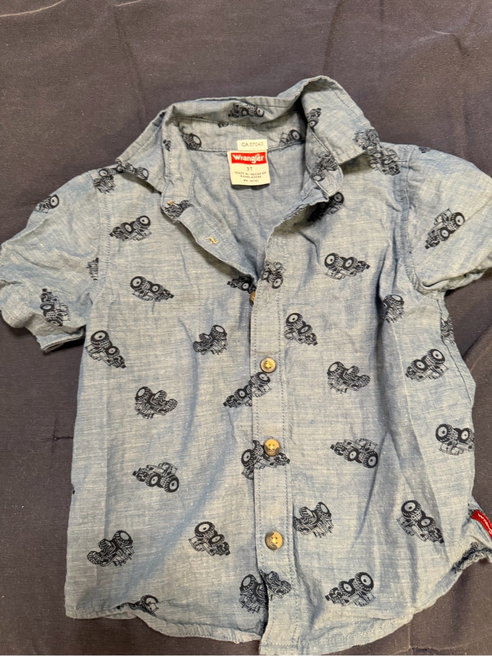 Wrangler Light Blue Short Sleeve Shirt with Black Tractor Print